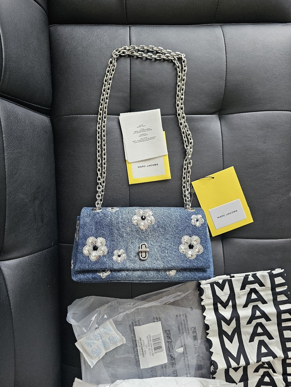 BNWT Authentic Marc Jacobs Blue Denim Floral Chain Shoulder Bag